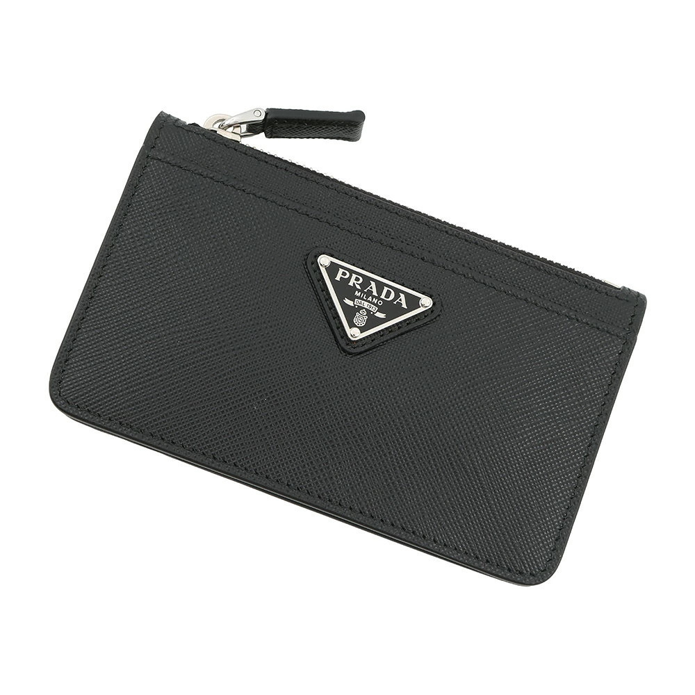 Prada coin case Wallet Saffiano Triangle Wallet Black Card Purse